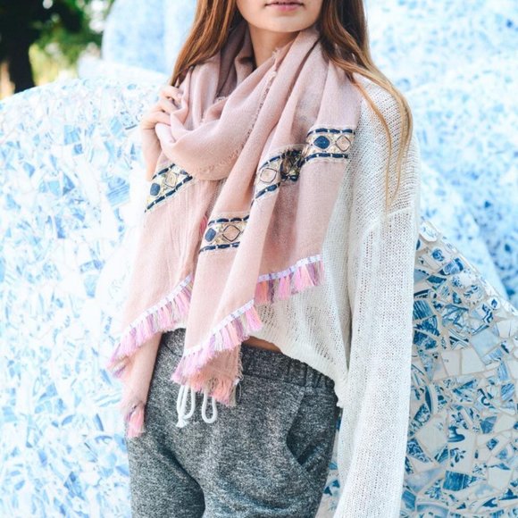 Scarf for Women, Bohemian Gypsy Glam Oblong Tassel Trim  Bohemian Gypsy Glam Oblong Tassel Trim Scarf